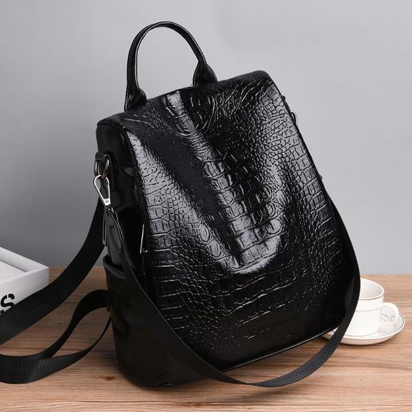 

embossing alligator women backpack large female back bag crocodile pu leather travel bags teenage girl school bag plecak damski