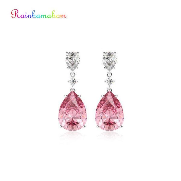 

dangle & chandelier rainbamabom romantic 925 sterling silver pear water drop sapphire gemstone diamonds earrings fine jewelry wholesale