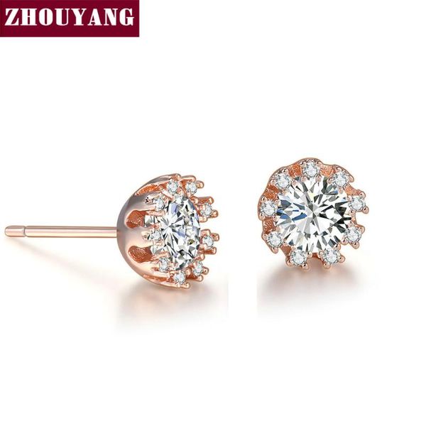 

zhouyang crown princess cubic zirconia rose gold color / silver color stud earrings fashion jewelry zye021 zye022, Golden;silver