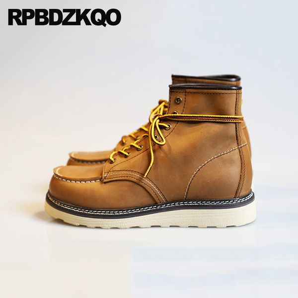 

genuine leather work full grain retro combat boots working plus size army men ankle lace up safety luxury shoes brown, Black