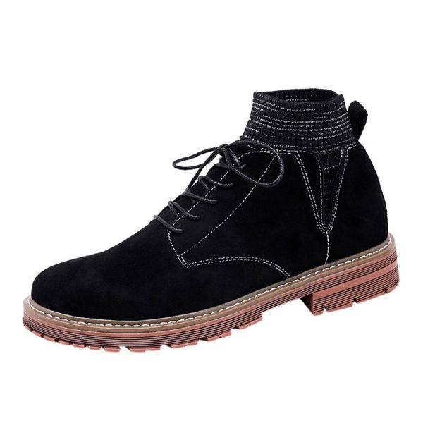 

retro work fashion trend ankle boot casual lace-up large size men's shoes low heel suede male short boots zapatillas hombre, Black
