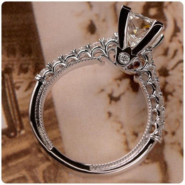 

wedding rings huitan classic women engagement jewelry luxury princess cut cz stones perfect quality female ring anniversary gift, Slivery;golden