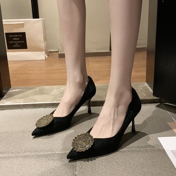 

french high heel women's fine heel pointed shoes 2020 spring wild new small fresh girl single shoes black