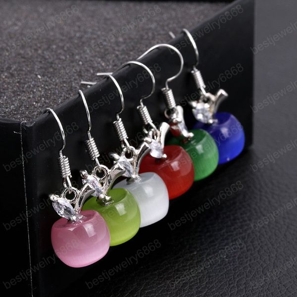 6 farben Mode Niedlichen Obst Opal Stein Apple Ohrringe Kristall Baumeln Ohrring für Frauen Schmuck Pendientes Mujer Moda