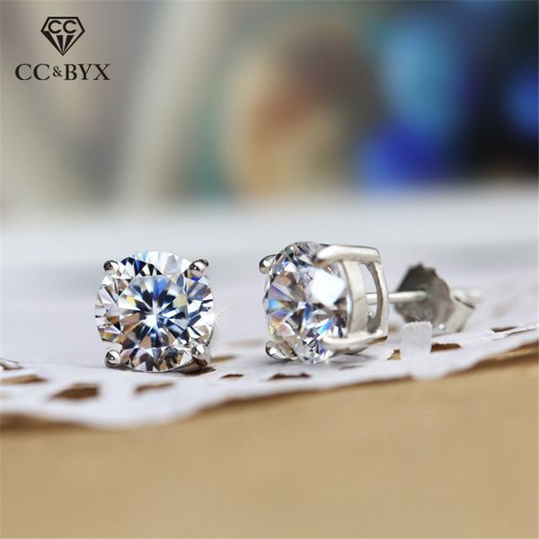 

real s925 sterling silver stud earrings for women round cubic zirconia 5mm/6mm stone lovers jewelry drop shipping cce657, Golden;silver