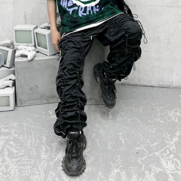 

ewq / men's and women's wear high-quality functional drawstring sweatpants 2020 spring streetwear new casual loose pants 9y1317, Black