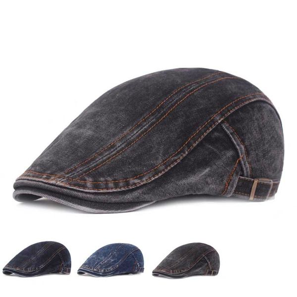 

helisopus new men's berets fashion washed denim newsboy caps spring summer outdoor casual sunhat ivy flat cap for men's gift, Blue;gray