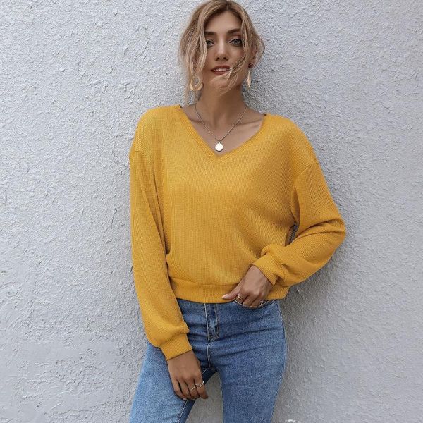 

women's t-shirt 2021 autumn and winter solid color round neck loose casual long sleeve, White