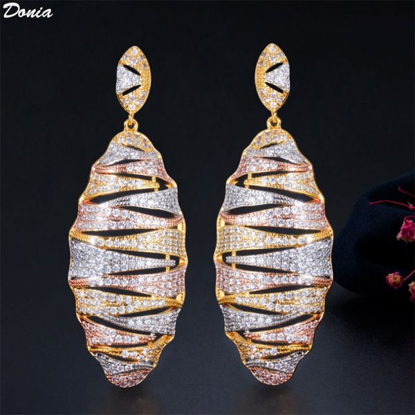 

Donia jewelry luxury copper micro set Zircon Earrings rose gold three color geometric coating European and American fashion earrings