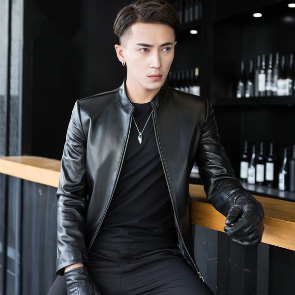

genuine leather jacket men spring autumn jacket real sheepskin coat for men streetwear motorcycle mg-00-a1601 my1872, Black