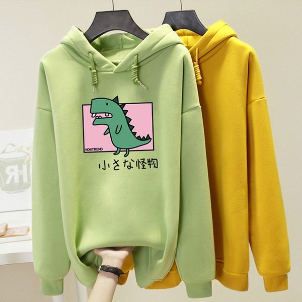 

plus size harajuku hooded sweatshirt women dinosaur printed hoodies kawaii 2020 spring autumn casual hoody pullover female, Black