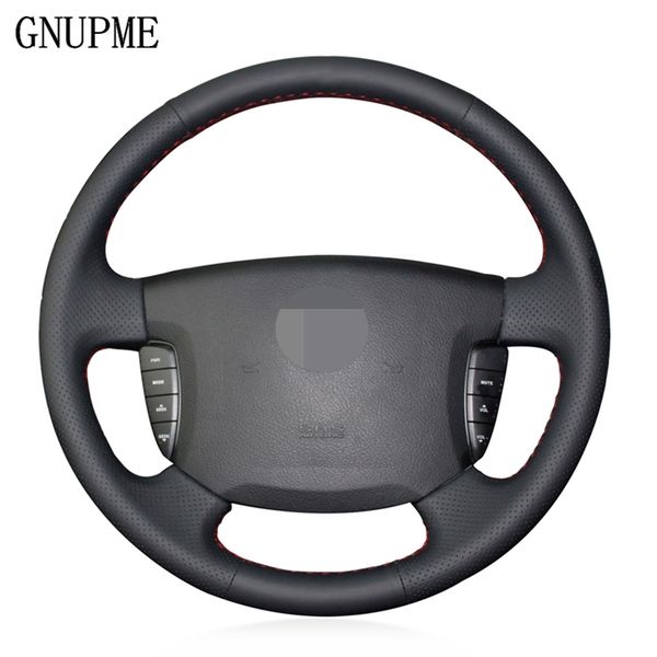 

hand-stitched black artificial leather diy car steering wheel cover for ssangyong actyon kyron
