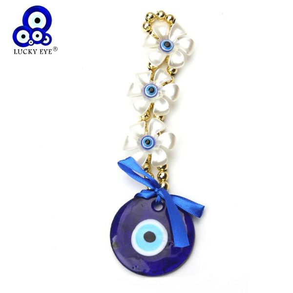 

lucky eye flower blue turkish evil eye pendant wall hanging gold color bead key chain for car decorations living room ey1372, Silver
