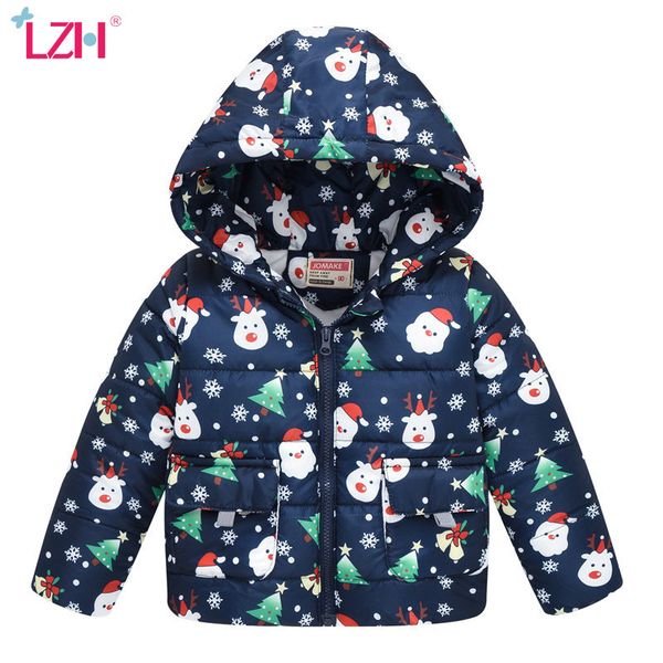 

lzh 2020 new winter girls jacket christmas cartoon print pattern coat for boys children outerwear coat kids warm hooded jacket, Blue;gray