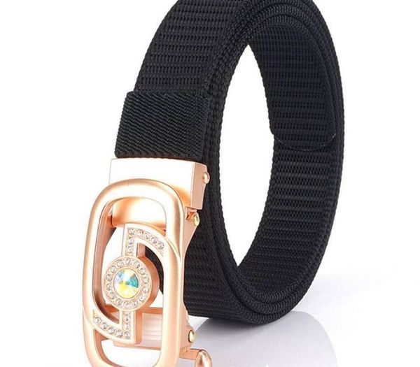 

women's nylon leather belt new toothless buckle belt female waistband women's vintage width:2.3cm automatic buckle, Black;brown