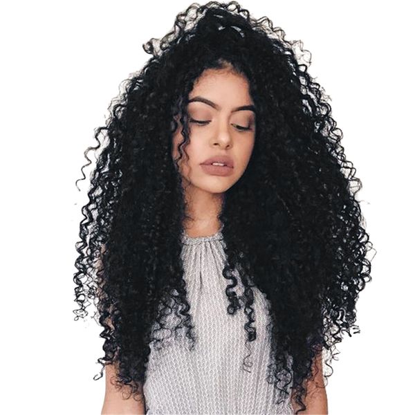 

женщины черный афро спираль полный парик фронта шнурка синтетический парик завитые heat ok 26 дюймов, Black