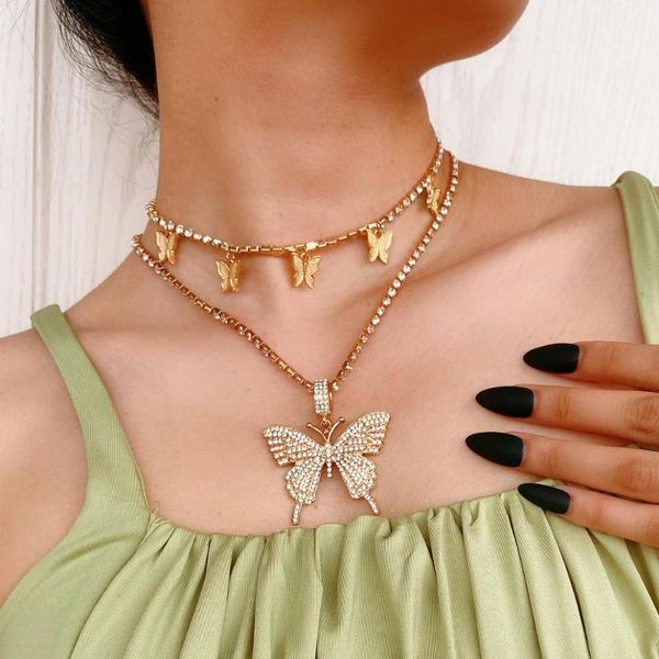 

pendant necklaces luxurious crystal butterfly necklace for women statement rhinestones neck collar jewelry party club charm, Silver