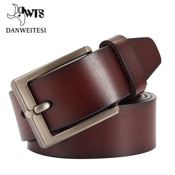 

dwts] 2020 mens cow genuine leather luxury strap male belts for men black and brown colors vintage pin buckle belt man, Black;brown