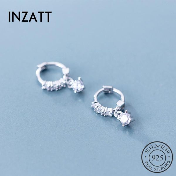 

inzatt real 925 sterling silver ol style round zircon hoop earrings for women party gold rose color korean wedding jewelry gift, Golden