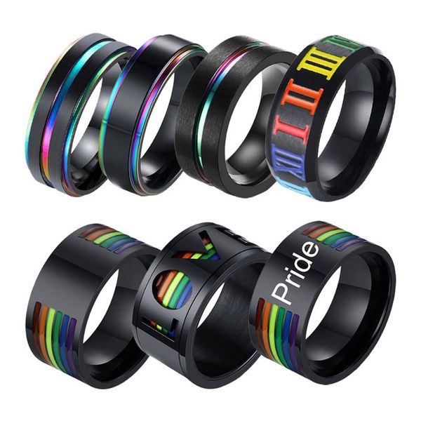 

6/8/10/11mm black titanium stainless steel ring for men women rainbow colorful wedding bands rings jewelry wholesale, Slivery;golden