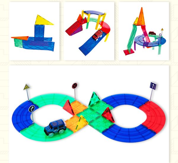 

kids diy magnetic tile magnet toy light cars learning toy race car track building block educational slot toys set