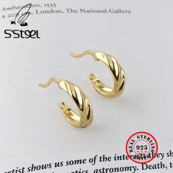 

s'steel korean earrings 925 sterling silver hoop earring for women irregular twist earings pendiente plata 925 mujer jewellery, Golden;silver