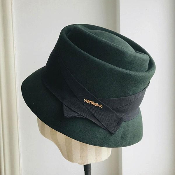 

stingy brim hats wool felt cloche ribbon bowknot ladies floppy winter women fedora hat party bucket jazz fashion, Blue;gray