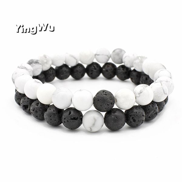 

yingwu natural stone strand bracelet man 8mm lava beads braslet for men classic cool biker couple braclets gift, Black