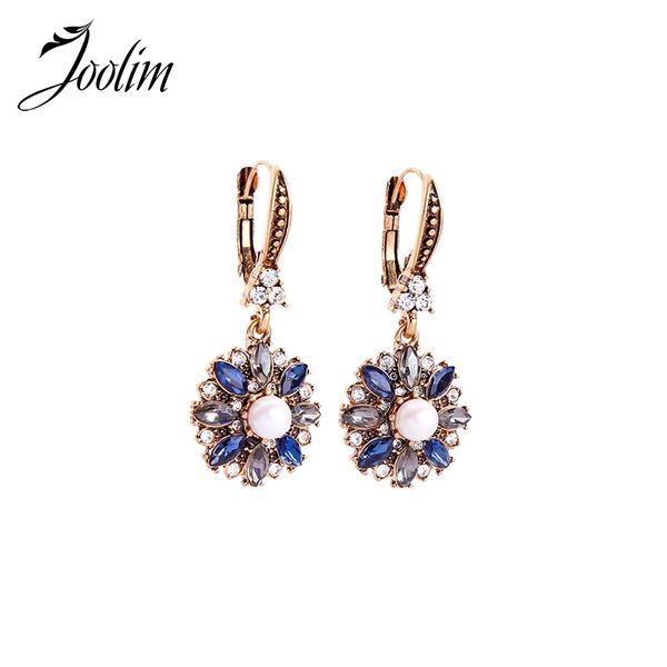 

joolim blue glass flower drop earring summer party earring, Silver