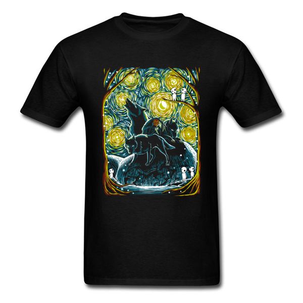 

aesthetic tshirt starry night forest princess mononoke kodamas birthday clothing 100% cotton men tees 3d printing t shirt