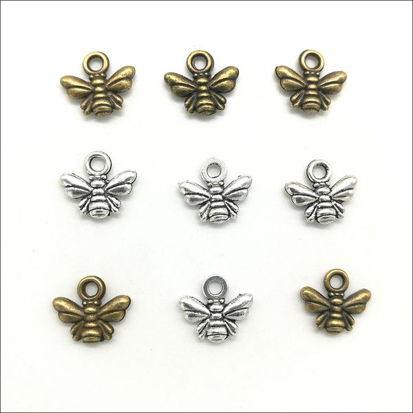 

lot 300pcs little bees alloy charms pendants retro jewelry making diy keychain ancient silver pendant for bracelet earrings 11x10mm, Bronze;silver
