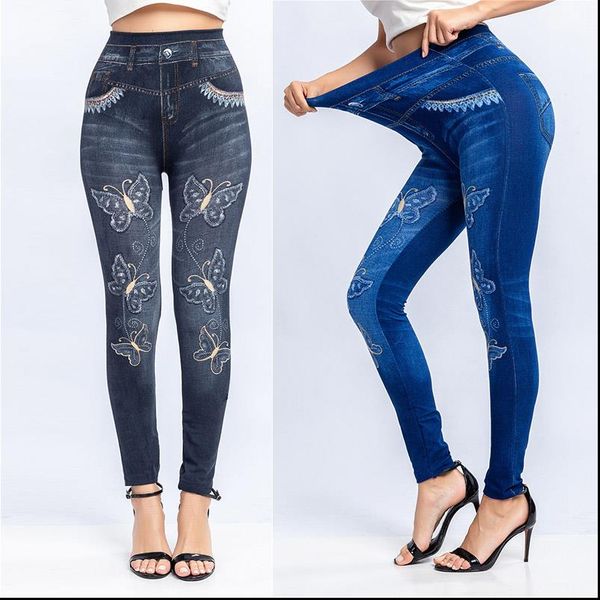 

сексуальные гетры женщины упругие shaping штаны jeggings моды штамповка бабочка печати брюки плюс размер тонкий женщины гетры вскользь, Black