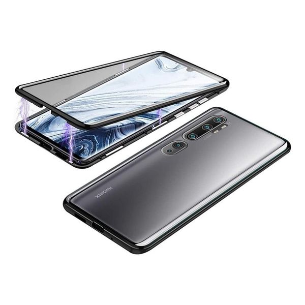 

full body magnetic case metal glass flip built-in screen protector front and back glass touchable hd cover for xiaomi note 10 pro