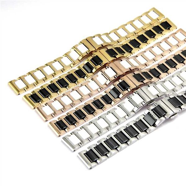 

watch bands 6 color fashion 14/16/18/20/22mm ceramic strap soft smooth fill multi-design watchband stainless steel common band, Black;brown