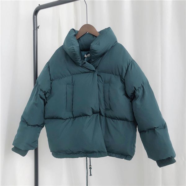 

ewq] winter 2020 new ladies short padded coat fashion simple covered button thick warm lady overcoat cotton-padded coats qb215, Black