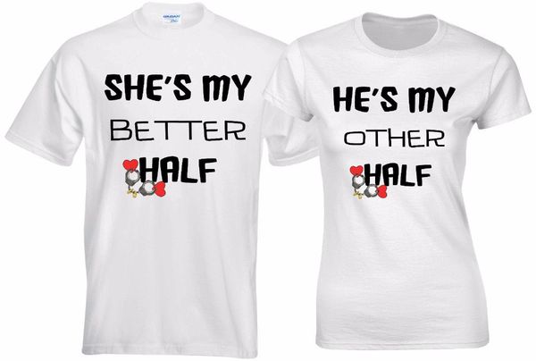 

o neck tee shirt funny cotton t-shirts she is my better half he is my other half handcuffs weds couple matching tee shirt