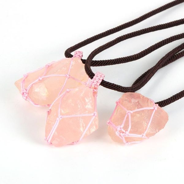 

женщины природные нерегулярное розовый кристалл ожерелье лаки рэйки драгоценного камня кварца шарма wraped регулируемый плетеный канат ювели, Silver
