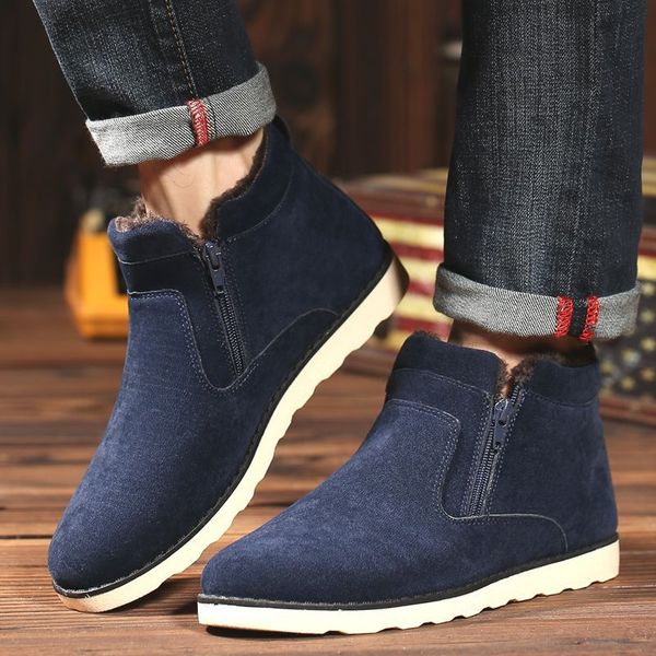 

big size men shoes 2020 fashion new winter casual ankle boots warm winter fur shoes leather footwear, Black