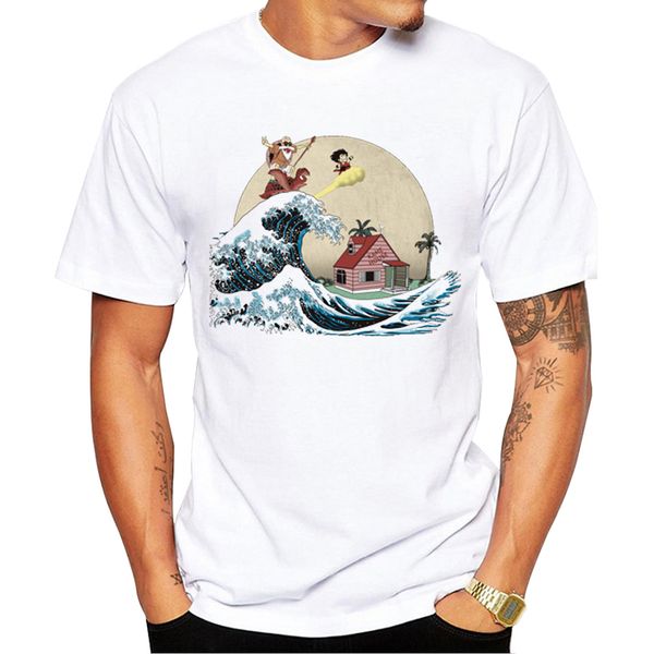 

teehub funny goku great wave men t-shirt fashion the great adventure printed tshirts short sleeve casual force tee hipster