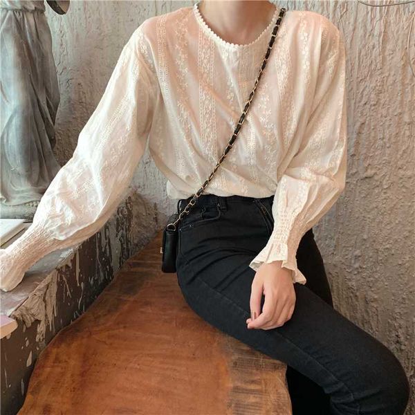 

women's shirts ulzzang japanese kawaii vintage casual lace lace flare sleeve shirt female korean harajuku clothes for women, White