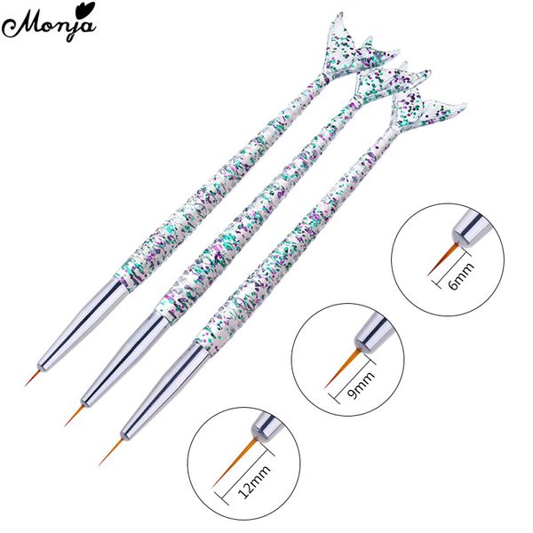

nail brushes monja 3 pcs/set mermaid handle art french stripe lines liner painting brush pattern diy design drawing pen manicure tool, Yellow