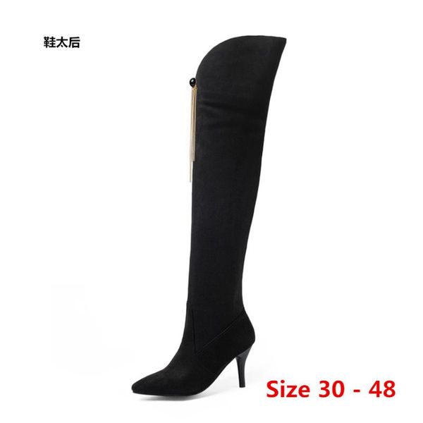 

women over the knee boots high heels autumn winter woman shoes women long boots small big size 30 - 48, Black