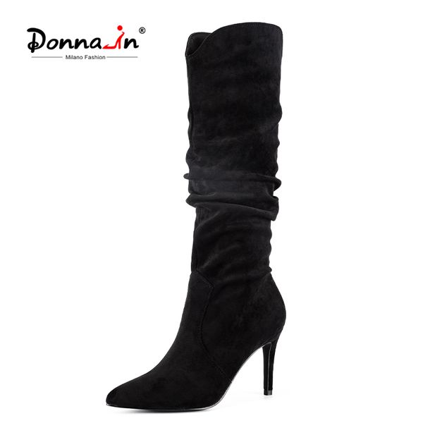

донна-в 2020 году для женщин stretch fabric носок boots stiletto высокие каблуки кашемировый леди мода sexy элегантный размер женщины загруз, Black