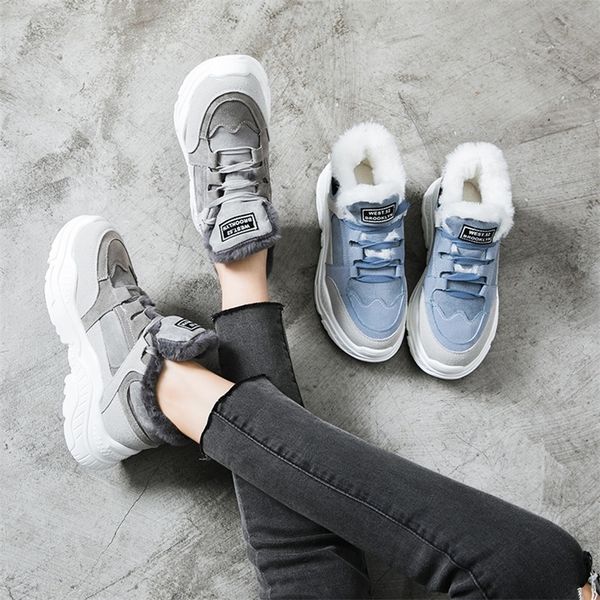 

2020 зимняя платформа женщина snow boots плюшевые вскользь тапки замши faux кожа женский snowboots теплые ботинки мех y200915, Black