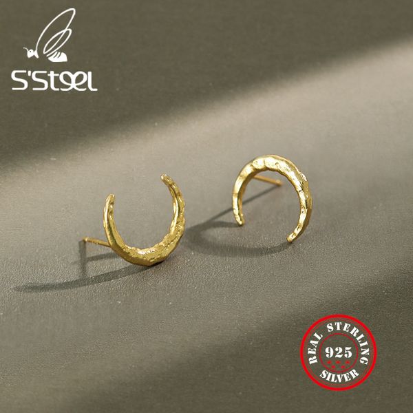 

s'steel 925 sterling silver earrings for women s925 gold moon sutd earring aretes de plata de ley mujer minimalist fine jewelry, Golden;silver