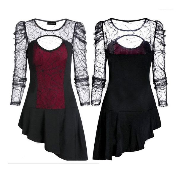 

sexy dark style mesh щитовые sheer с длинными рукавами crew neck футболки женская мода топы halloween для женщин дизайнер футболки осень, White