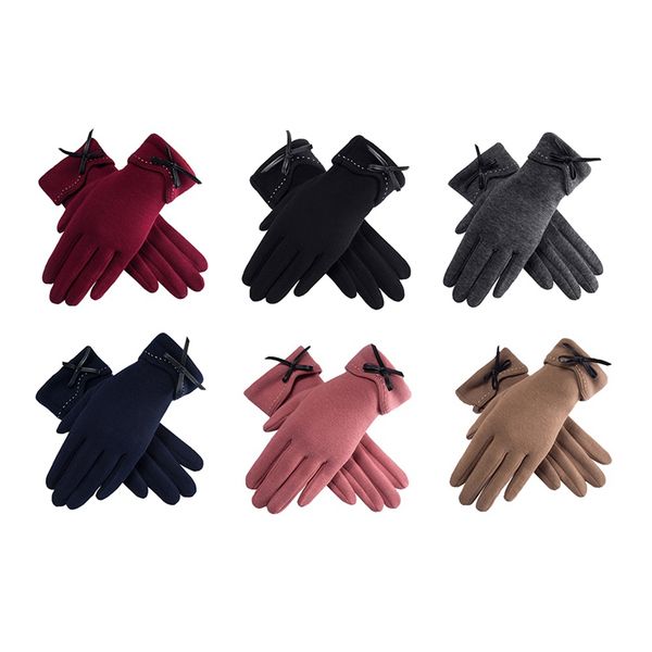 

winter female cashmere suede leather hairball mitten women thick plus plush windproof warm wrist touch screen gloves, Blue;gray
