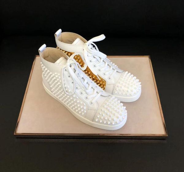 

новое прибытие известный дизайн mens женщин бордовые полные шипы high top красной подошвой кроссовки, марка повседневная обувь черный белый, Black