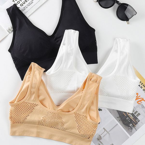 

sports bra sports no steel ring hollow mesh vent bra set shockproof yoga running large underwear for women, White;black