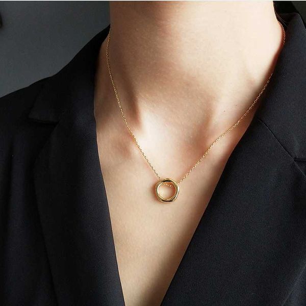 

925 sterling silver korean necklace simple wild fashion geometric circle necklace female clavicle neck silver chain accessories